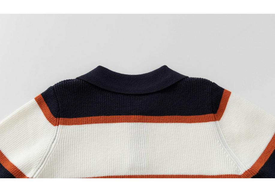 Tengyun Boys' Striped Polo Collar Knit Sweater for Children