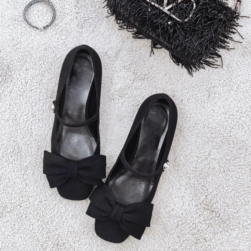 Sheepskin~ bow leather shoes Mary Jane shoes women's beautiful versatile small heels thick heel single shoes ladyshoes