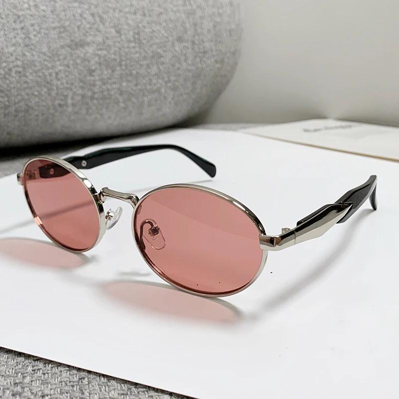 

Retro 90S Oval Metal Frame Sunglasses For Women Men Brand Design Trend Travel Light Brown Sun Glasses Vintage Shades Uv400 Male as picture