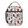 Schwarz-Weiß Hühnermuster Isolierte Lunchtasche für Damen Kinder Tragbar Lebensmittelboxen Thermische Lunchbox Tragetasche