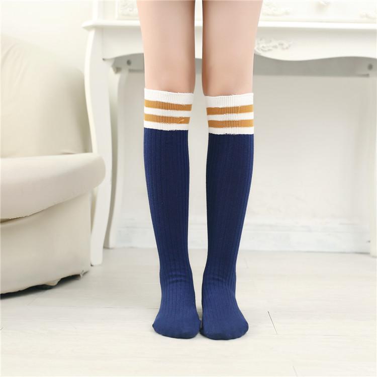 Children's Striped Cotton Sports Mid-Calf Socks, Spring & Autumn, Two-Bar Design, Basketball Style