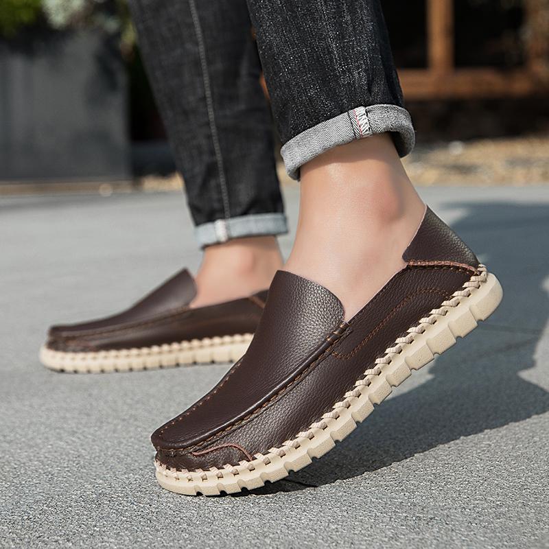 Handmade Genuine Leather Men Shoes Comfortable Casual Shoes For Men Loafers Moccasins Men Flats Shoes Driving Shoes Large Size 38-46