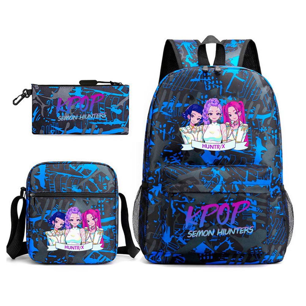 Large Capacity Schoolbag with Shoulder Strap; Student Three-piece Pencil Case Set