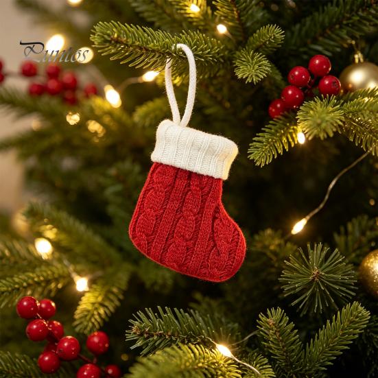 Festive Party Favor Pouches Mini Knitted Christmas Stocking Ornaments, Knit Xmas Tree Hanging Decor, Small Gift Card Holders Pendants for Tree,