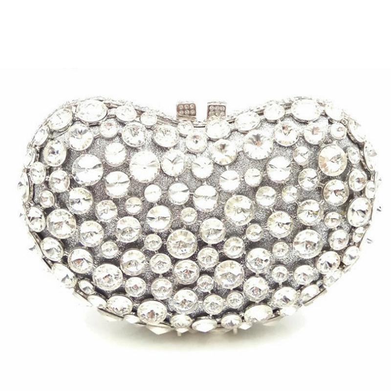 Luxury Crystal Evening Bag Heart Shape Elegant Diamond Clutch Bag Rhinestone White/Gold Diamond Bridal Crystal Purse For Women