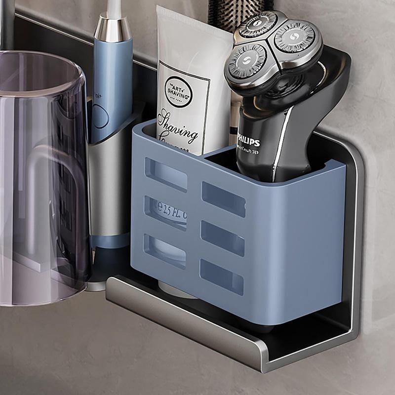 Zahnbürstenhalter aus Aluminiumlegierung Multifunktioneller Zahnbürstenbecherhalter Wandmontage Ohne Bohren Badezimmer-Organizer Badezimmeraufbewahrung