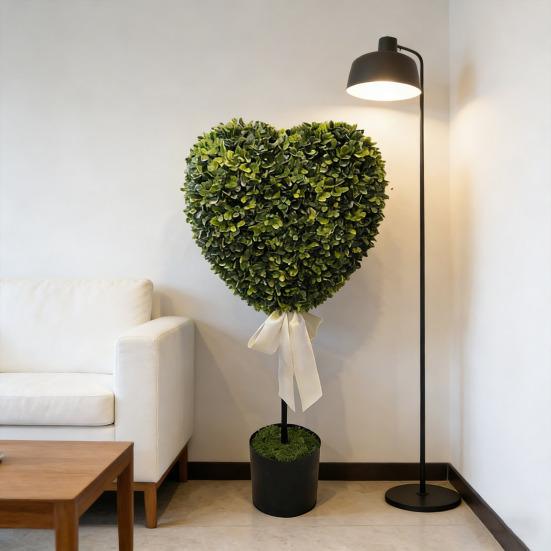 Yapay Yeşil Bitkiler Kalp Şeklinde Saksıda Beyaz Kurdele Fiyonklu Dekor Bakım Gerektirmez Sevgililer Günü Ev Dekorasyonu İçin Sahte Mini Kalp Şeklinde Ağaçlar