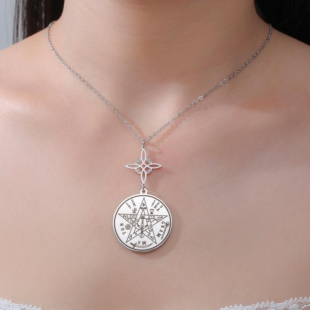 Dawapara Tetragrammaton Pentagram Necklaces Witches Knot Pendant Wiccan Protection Amulet Stainless Steel Jewelry