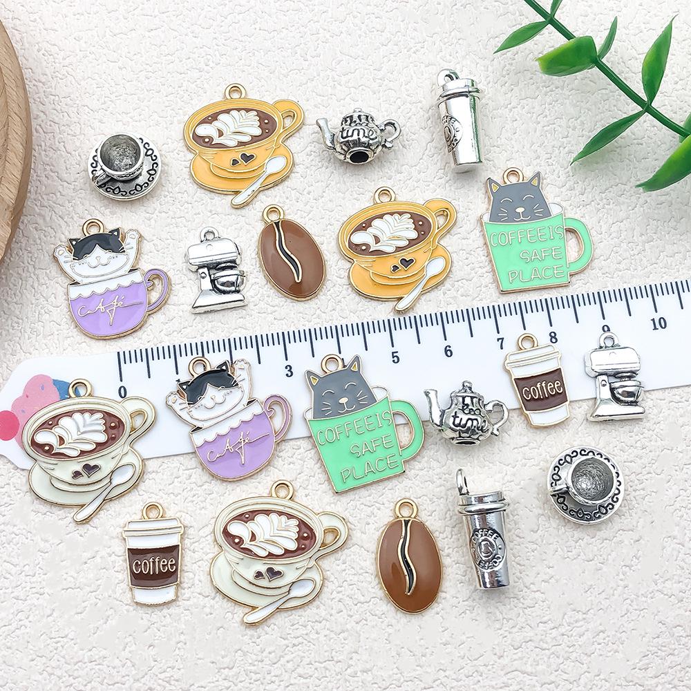 Retro Zawieszki Kawa, Czajnik i Kot - DIY Breloki, Kolczyki, Naszyjniki Akcesoria do Biżuterii (20 mieszanych elementów ze stopu)