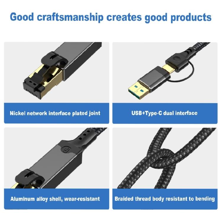Textile Sleeve USB to RJ45 Ethernet Cable with Fast Start, Gigabit Internet Access for Students and Travel Workspaces