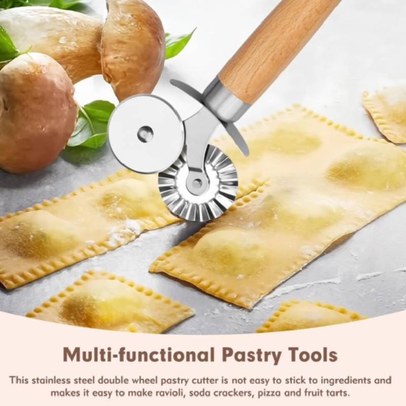 Double Wheel Embossing Cookie Cutter For Baking And Pasta Making Kitchen Tool