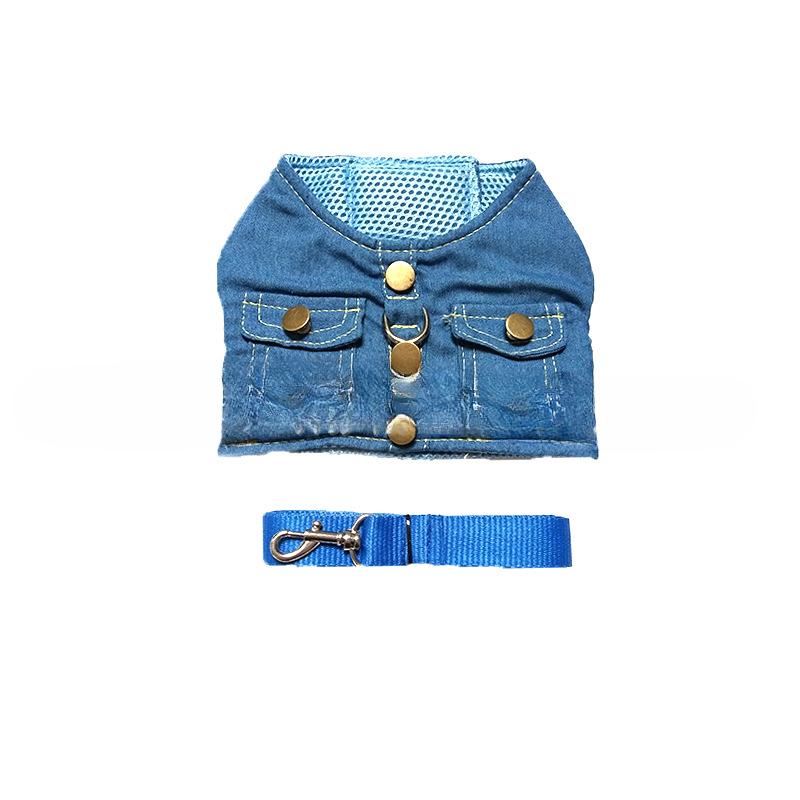 

Крутая джинсовая куртка, шлейка для груди и плеч питомца, жилет для выхода, поводок для кошки и собаки, товары для питомцев L светло-синий