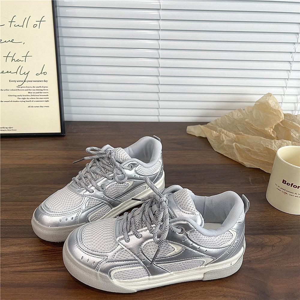 Original design sense niche thick-soled white shoes women's 2025 spring new versatile chic mesh board shoes German training shoes