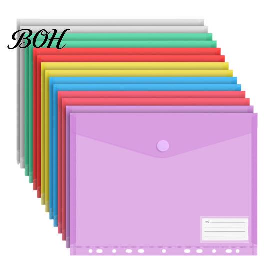 Multi-color Transparent File Bags Plastic Folder with Label Pocket, Hook And Loop Closure Clear Curved Flip Cover Poly Envelope Document Folder,