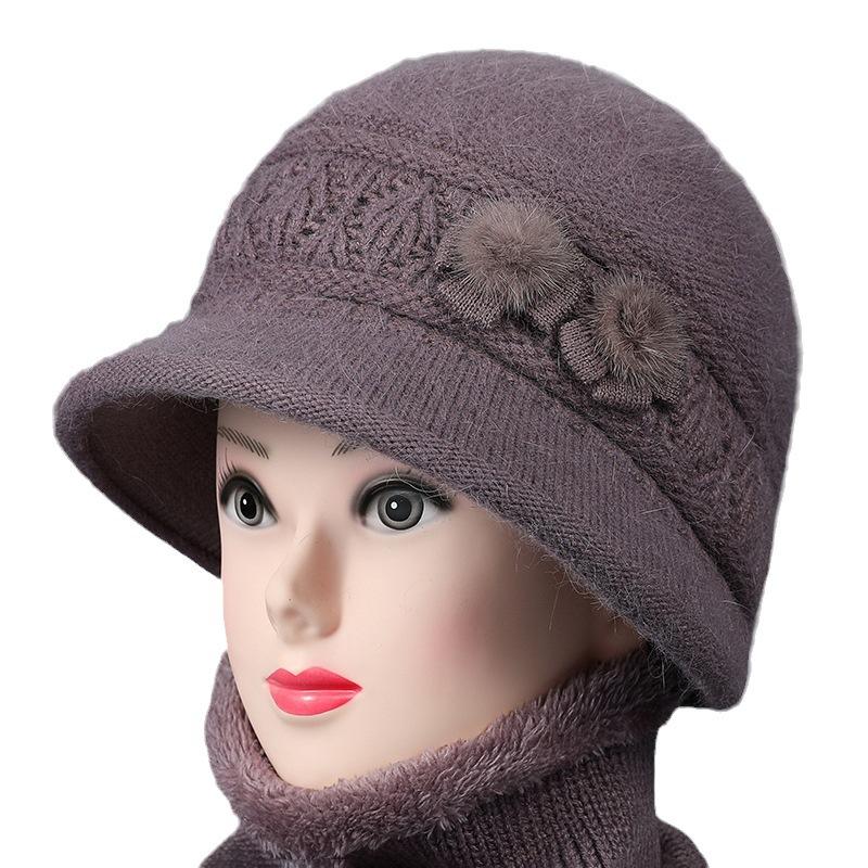 Winter hat female mother in the elderly rabbit wool knitted thermal basin hat elderly grandmother velvet wife cotton hat