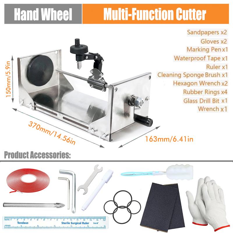 

Hand Wheel Glass Bottle Cutter Glass Cutting Tool for Square Round Bottles and Bottlenecks with Accessories срібний