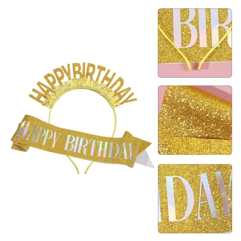 Birthday Headbands and Sash Set Luxurious Celebration Headwear Adjustable for Celebrations and Parties