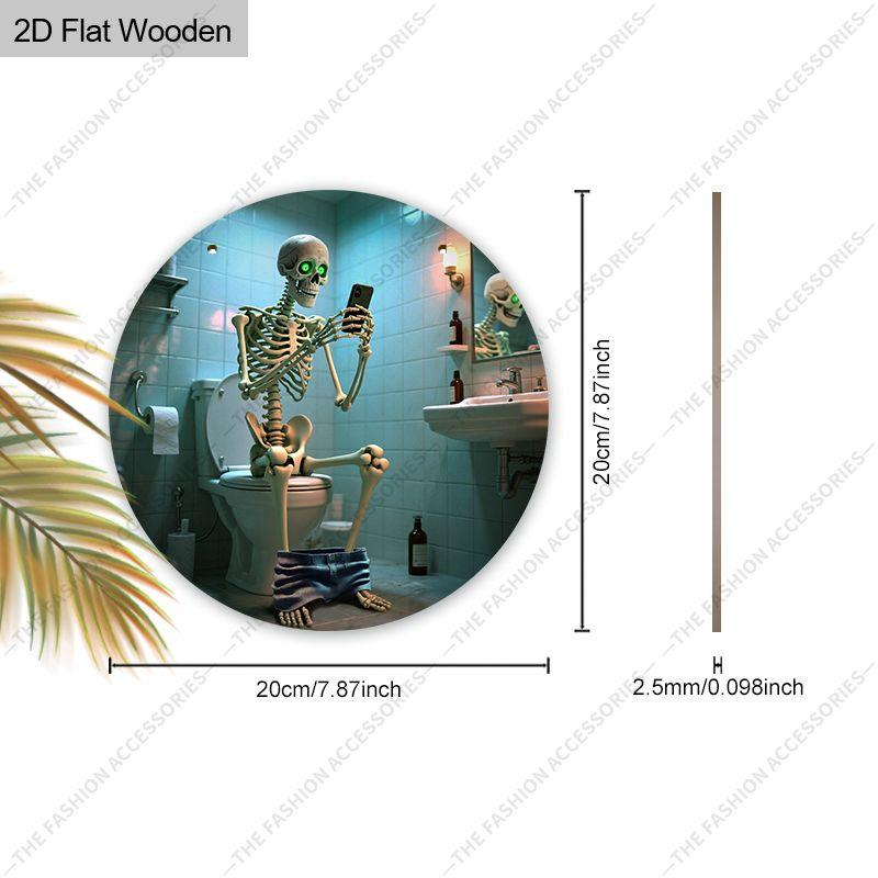 Wooden Hanging Decorative Signs, Halloween Decorations, Bathroom Decorations, 2D Flat Pendants, the Pattern Is a Skeleton Sitting On the Toilet