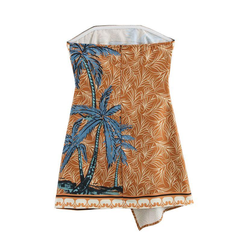 Jnleaog Spring New Arrival Women's Clothing Fashion Style French Fashion Coconut Tree Print Short Tube Top Dress