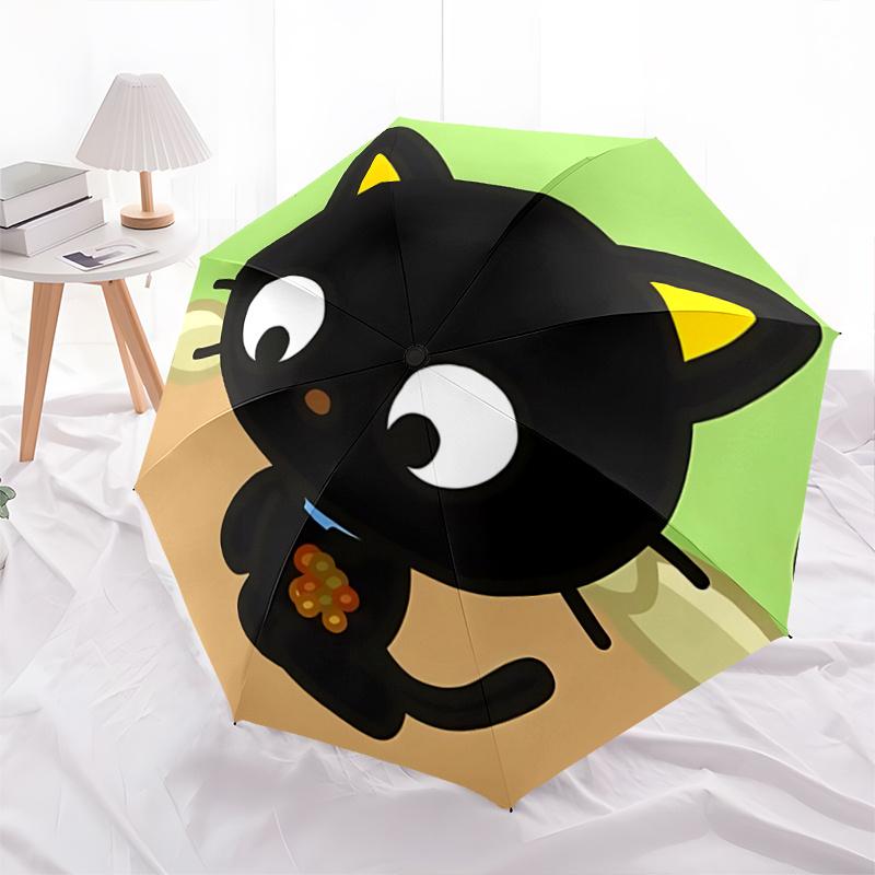 

1pc Chibi Cat Automatic Folding Umbrella with Flower Pattern - Portable 3-Fold Design, 8-Rib Structure, Outdoor, Ideal Gift for Fans, Travelers, Daily