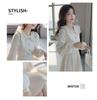 Beaded Petite Wool Knit Dress with Doll Collar for Women - Slimming, Age-Reducing Autumn Winter Layer