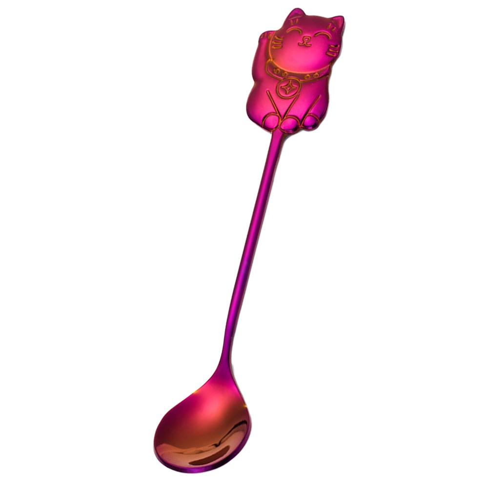 Luck Cat Coffee Stirring Spoon 304 Stainless Steel Colorful Creative Dessert Spoon For Tea Cappuccino Espresso Sugar