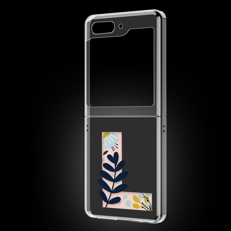 Art Initial Letter A To Z Pink Flowers Phone Case For Samsung Galaxy Z Flip 5 3 4 Folding Shell For Samsung Z Flip3 Flip4 Cover