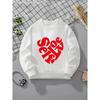 European Sizes Kids' Crewneck Sweatshirt - Red Heart Shape Love Text Pattern , Sportswear And Casual Wear, Soft And Comfortable, Children's Clothing