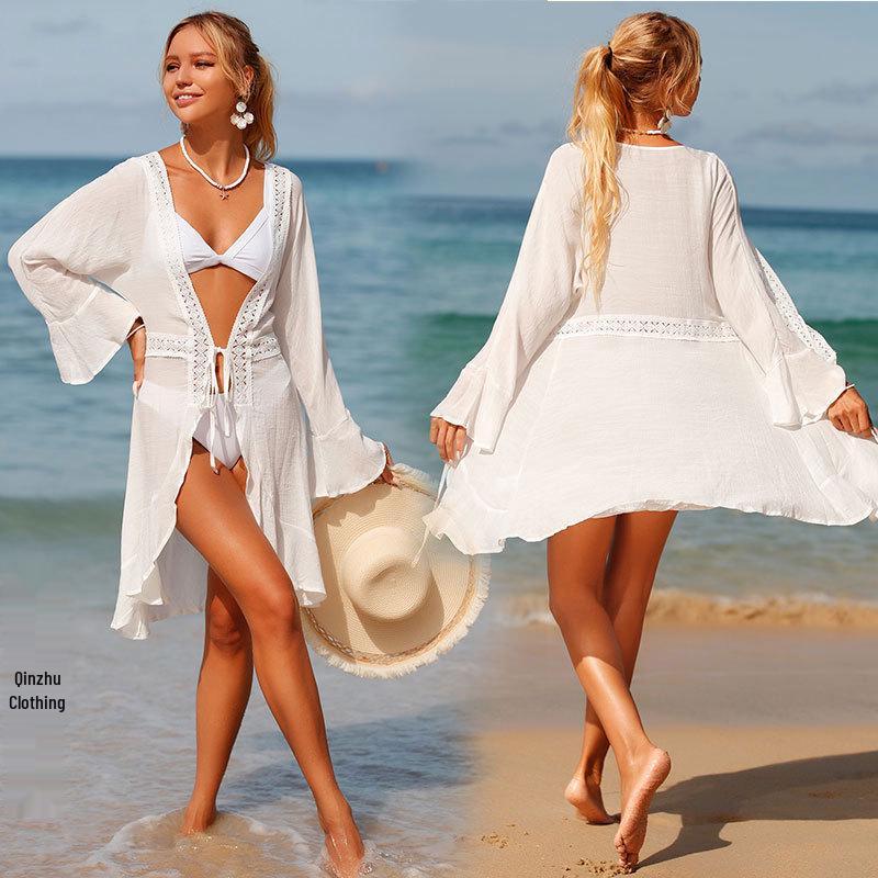 

Женский кружевной кардиган от солнца, накидка для купальника M белый