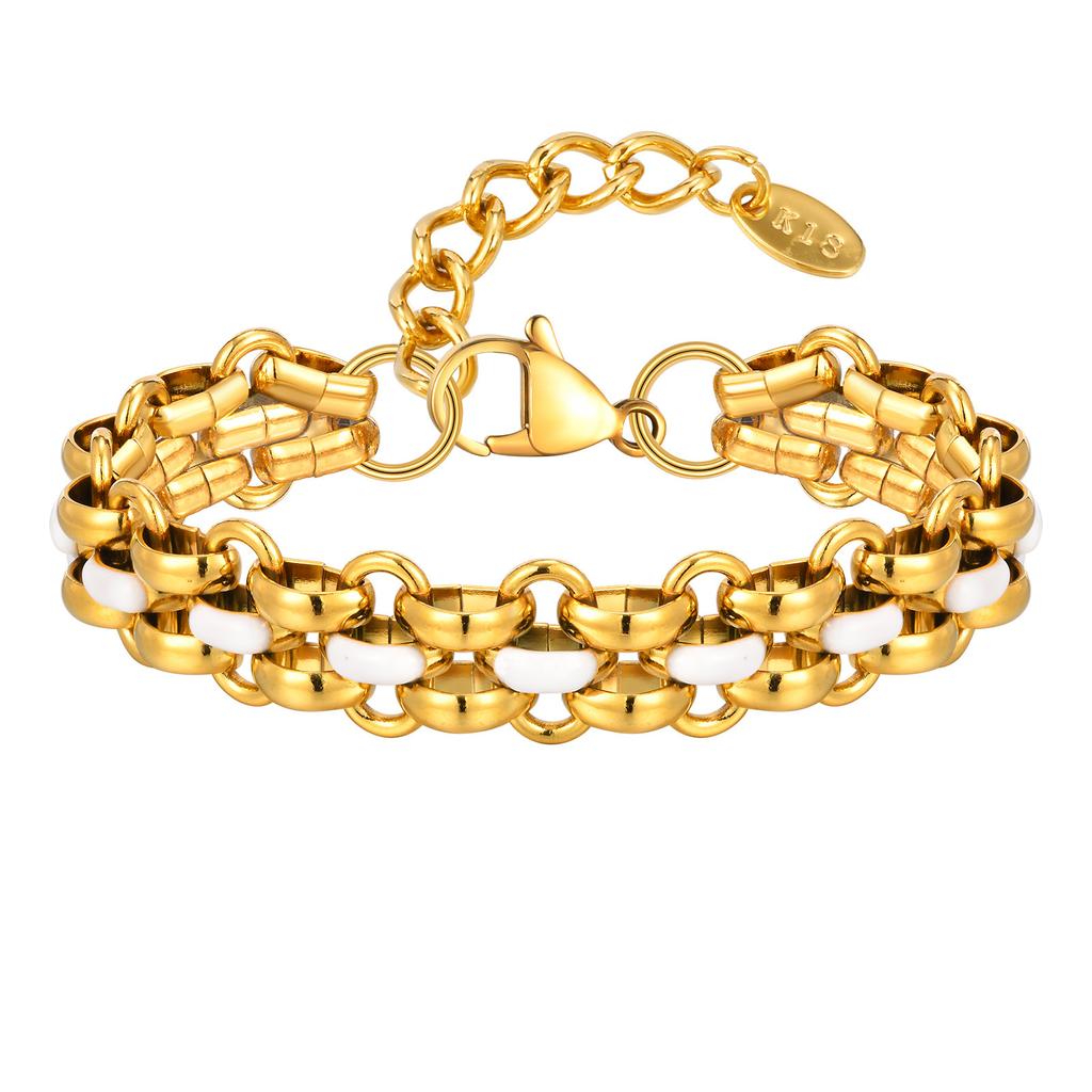 Wind Stainless Steel Epoxy Handmade Chain Thick Chain Bracelet 18K Gold Plated Br-2617
