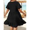 Summer Dress for Women Plus Size Elegant Fashion Round Neck Weave Patchwork Loose Short Sleeve