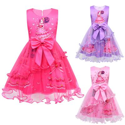 83148 Kids Girls Lily Lovebraids Cartoon Print Casual Bow Mesh Princess Dress