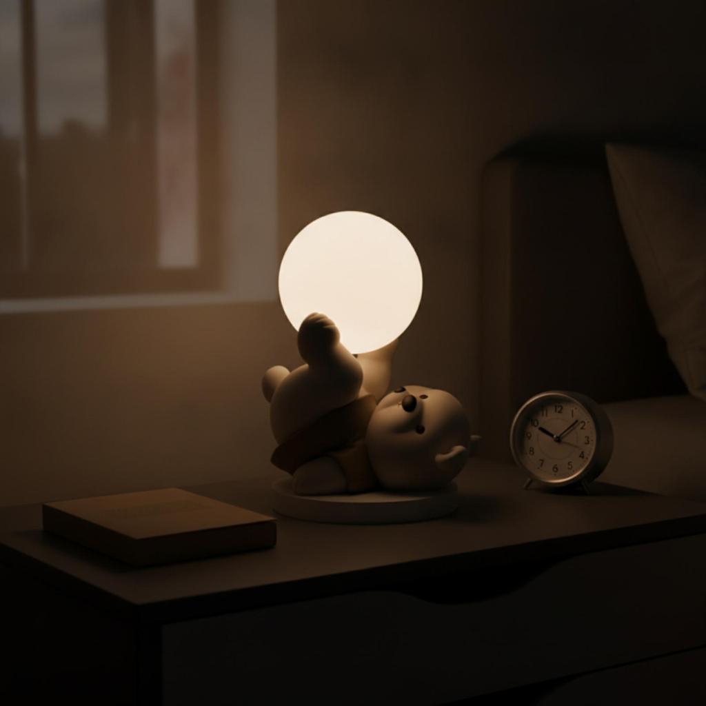 Bear Night Light Tabletop Ornament with Lamp Matte for Nursery, Desk
