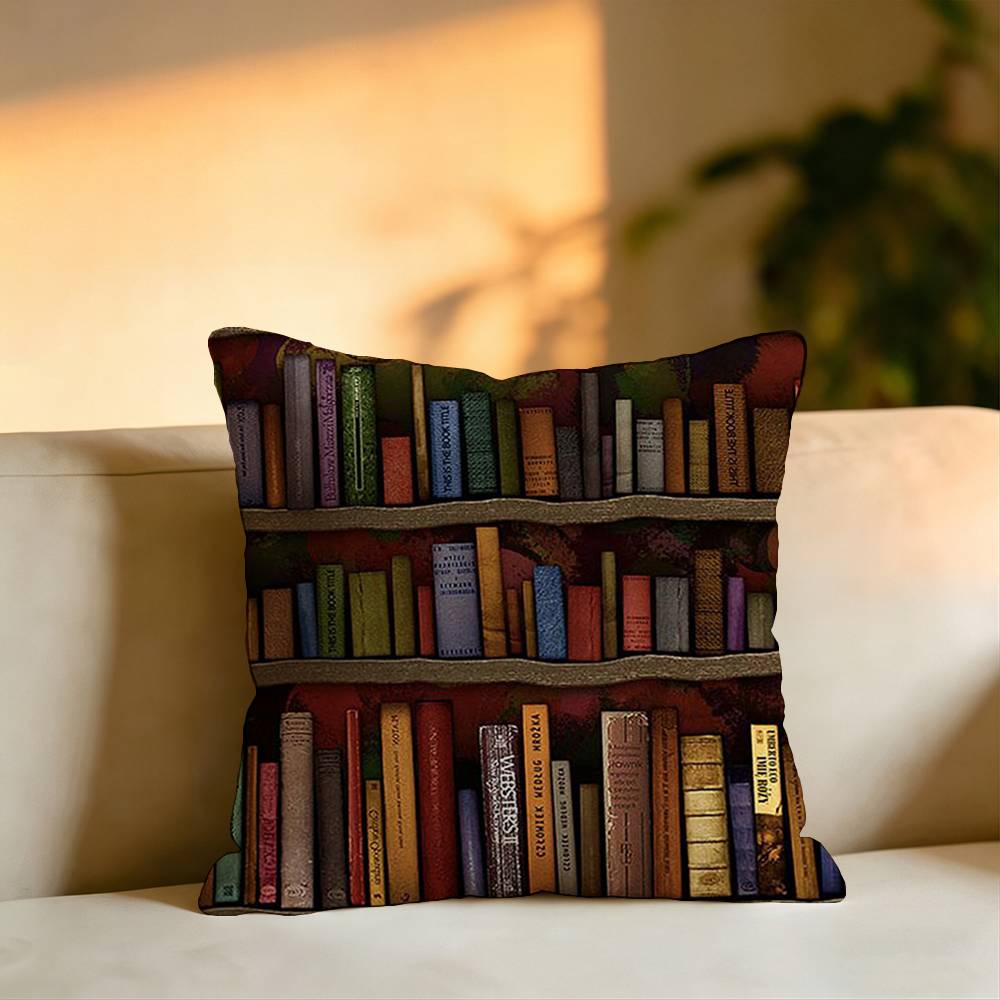 Book Shelf  Pattern Pillow Case Square DoubleSided Sofa Cushion Cover Bedroom Bedside Pillow