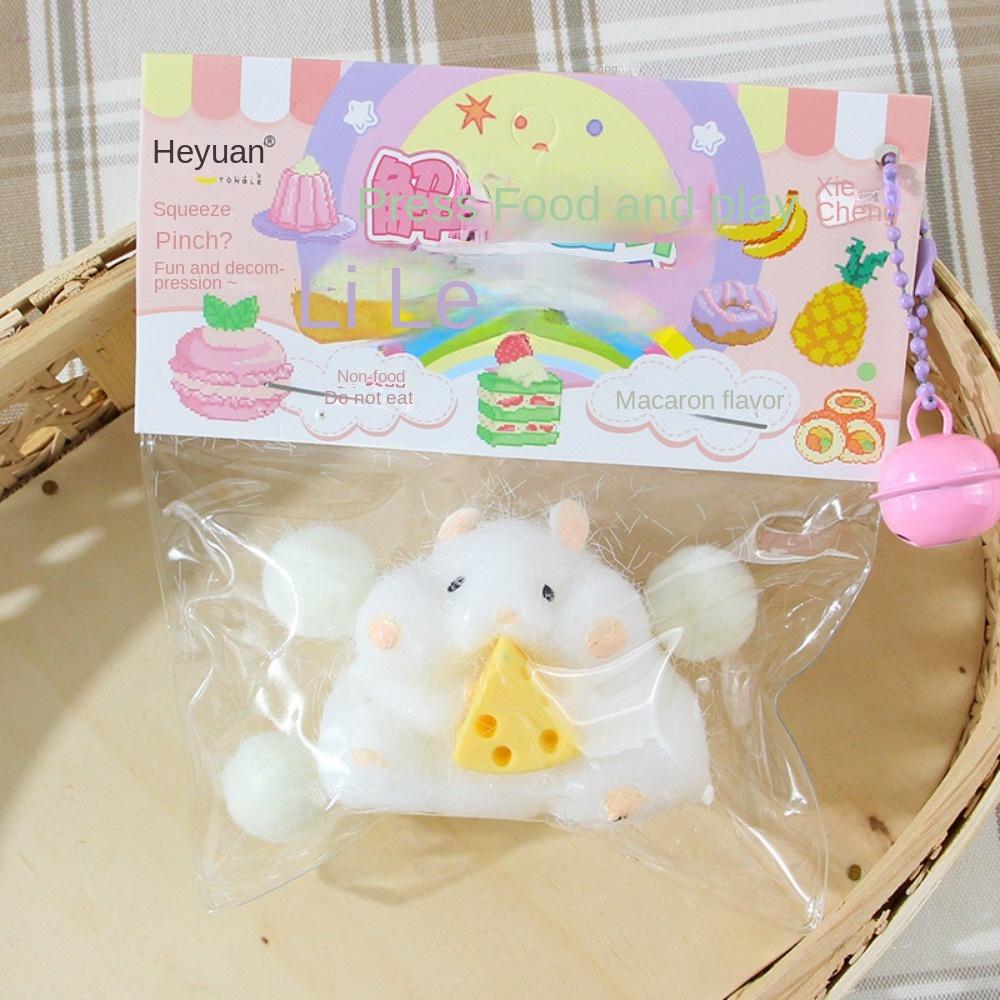 Squishy Hamster Toy with Cheese Cute Desktop Decor Funny Stress Reliever Decompression Fidget Toys for Teens Kids Gifts