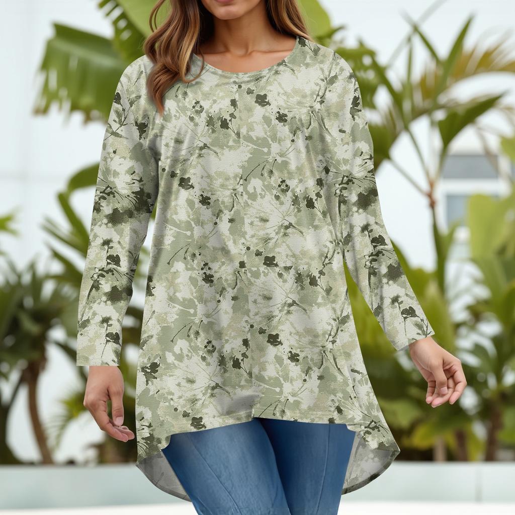 Damenmode Große Größe Rundhals Langarm Casual Print Lose Pullover Top