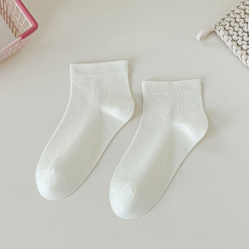 Female Spring and Summer Thin Style Pure Color Breathable Short Tube Cotton Socks