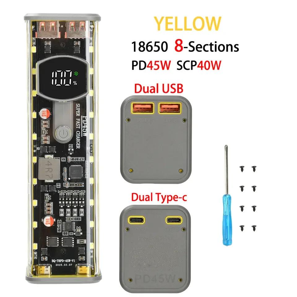 Scatola Porta Batteria PD65W 8 Celle 18650 Power Bank Fai da Te Kit Custodia Display Digitale Caricatore Rapido USB Tipo C Custodia Porta Batteria