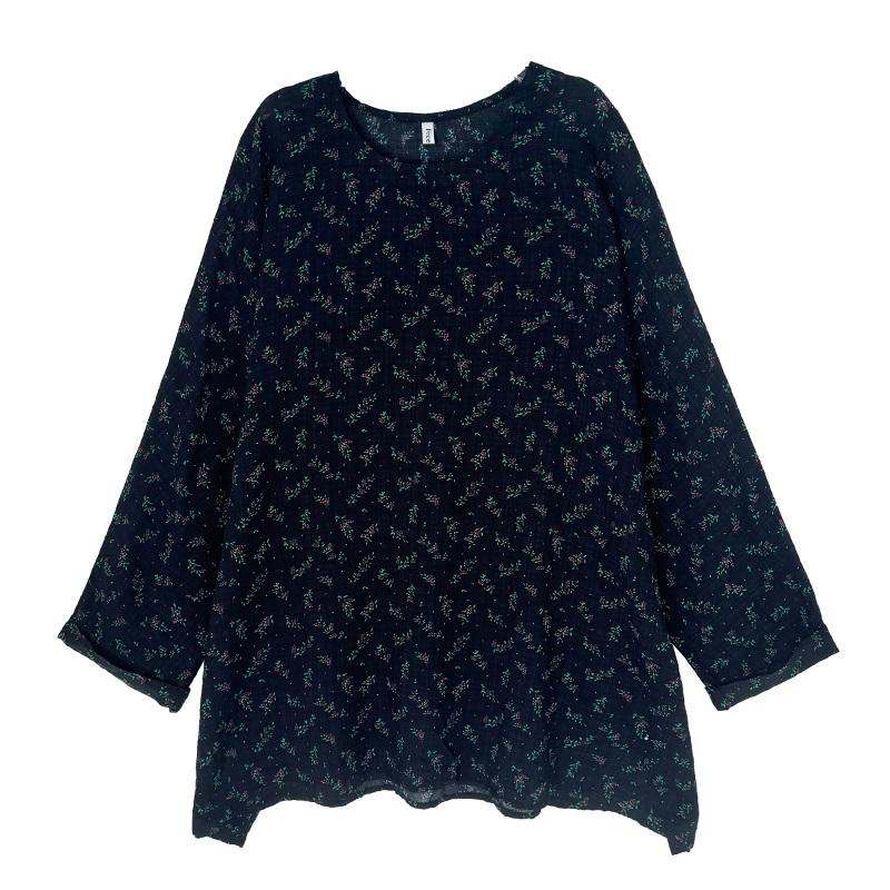 long sleeve Oversized cotton vintage floral Casual loose t shirt tops Women spring autumn t-shirt