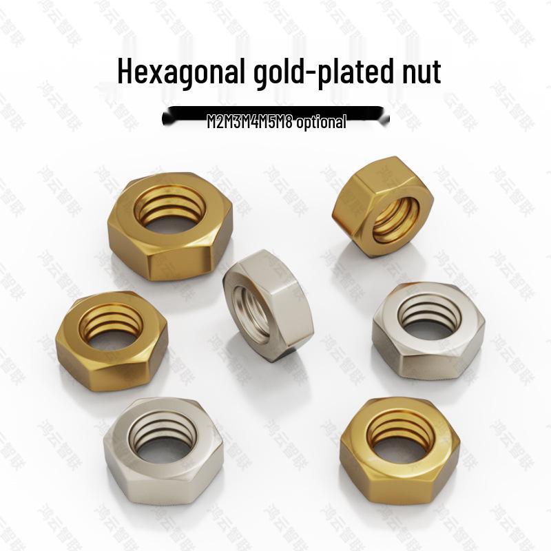 

Шестигранна гайка з латуні з золотим покриттям - Доступні варіанти M2, M3, M4, M5, M8 Brass M2 Gold-Plated Nut