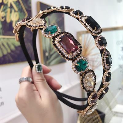 Barokní čelenky s kamínky Obruče do vlasů pro ženy Vintage Barevné Lesklé Křišťálové Drahokamy Svatební Čelenka do vlasů Pokrývka hlavy Čelenka