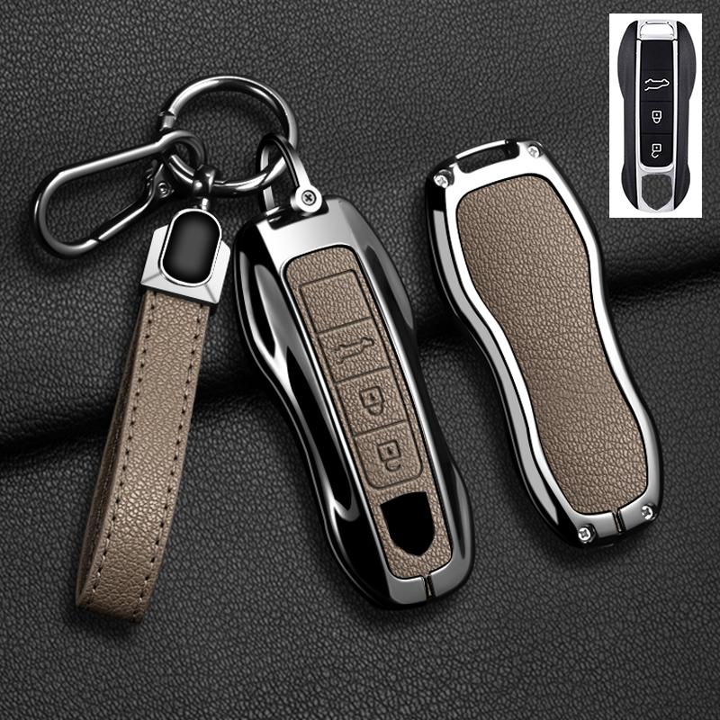 AABKR1 Zinc Alloy Leather Car Key Case for Porsche Cayenne 718 MACAN Panamera 911 Macan Boxster Cayman Cayenne Macan Keychain Key Case