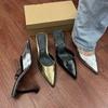 Summer Pointed High Heels Sandals for Ladies Brand Designer Sexy Outdoor Shiny Leather Party Dress Women Mules Shoes Wholesale