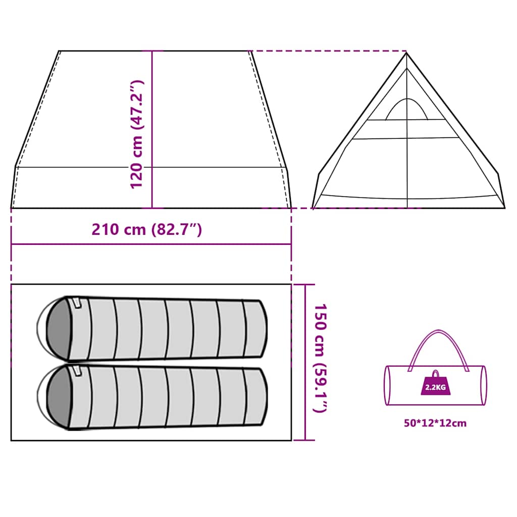 Camping Wedge Tent 2 Persons Blue Waterproof