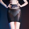Women Sexy Skirts Oil Shiny Glossy Hip-Wrapped Short Skirt Floral Lace Waist Night Club Wear High Waisted Transparent Skirt