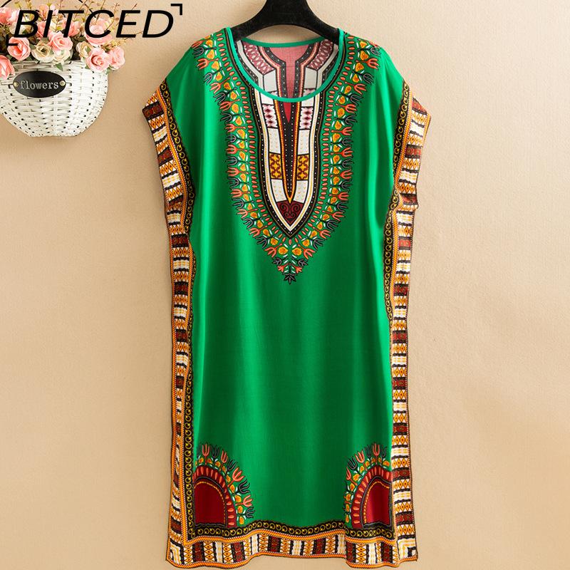 BITCED Summer Dress Geometric Print Pullover One Size Chic Women Mid-Calf Dress For Homewear