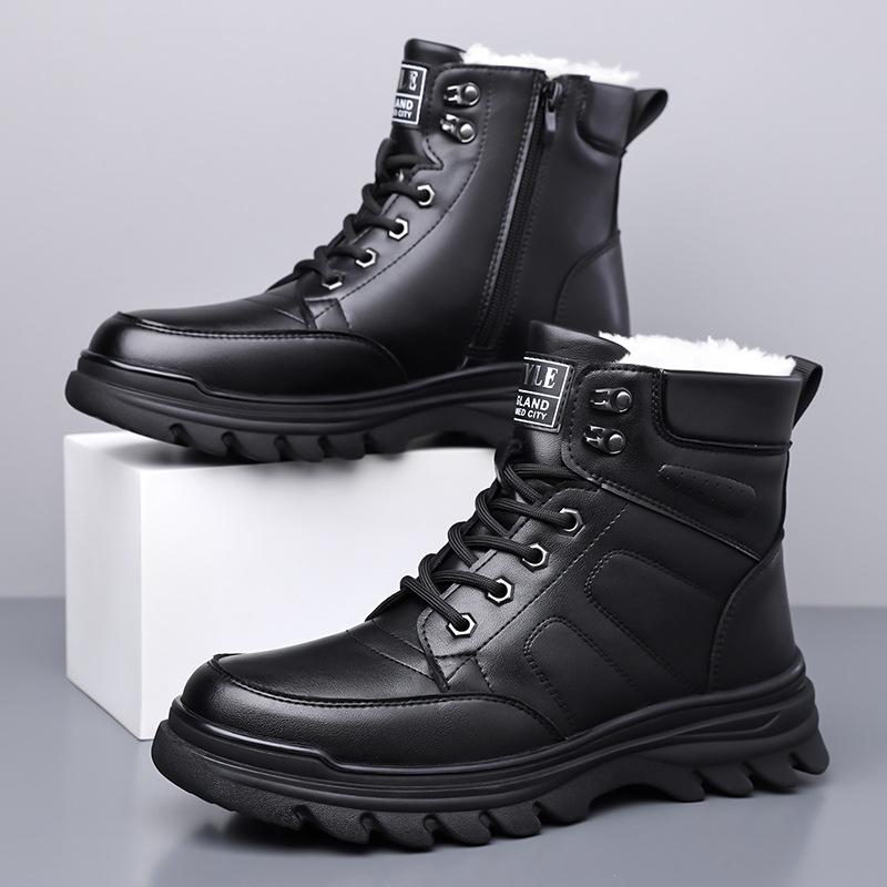 Scarpe Calde in Cotone Invernali High Top da Uomo Nuovi Designer Stivali in Pelle di Mucca Nera Moda Maschile Casual Piattaforma Stivali da Lavoro Uomo
