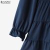 ZANZEA Women Casual O-neck Solid Color Loose Long Sleeve Blouse
