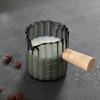 90ml/120ml/180ml/Wooden Handle Glass Espresso Measuring Cup Horizontal Stripes High Temperature Heat Resistant Glass Milk Jug