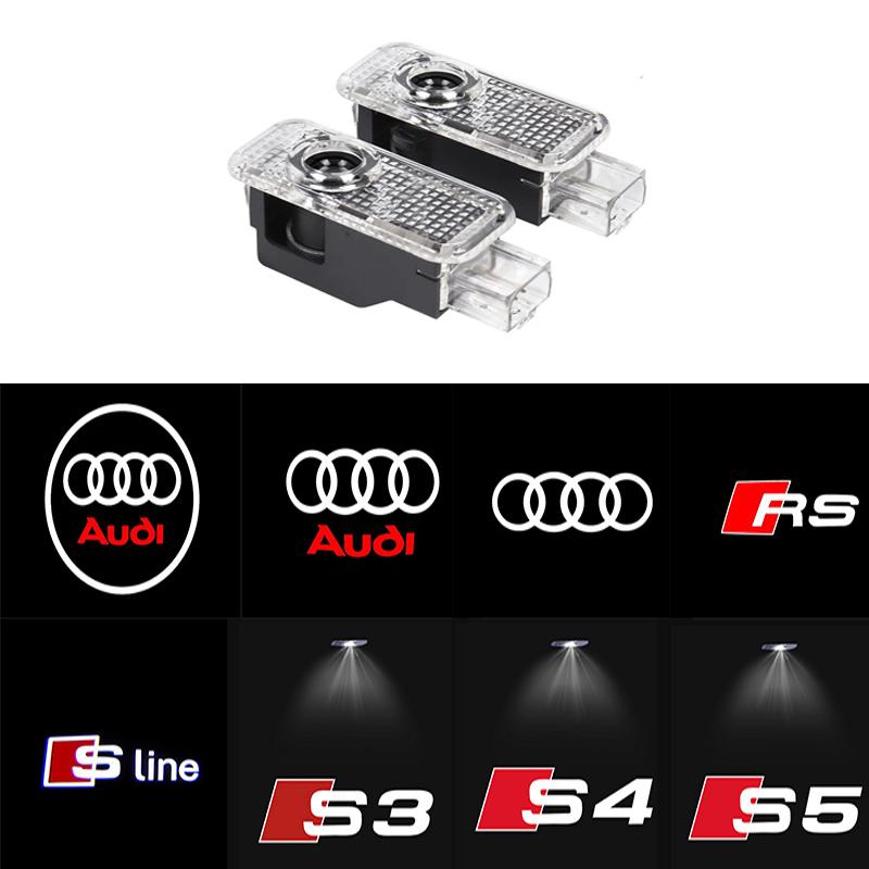 For Audi S4 2Pcs Led Car Logo Door Welcome Light For Audi A4 A6 C6 C7 A5 A7 A8 Q3 Q5 Q7 TT S3 S6 RS3 RS4 RS5 Sline Quattro Auto Accessories